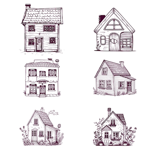 Vector set of hand drawn house isolated on white background