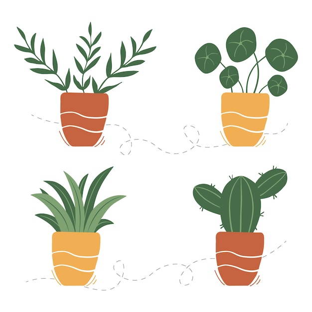 Vettore set di piante d'appartamento disegnate a mano. cactus e altre piante. illustrazione vettoriale