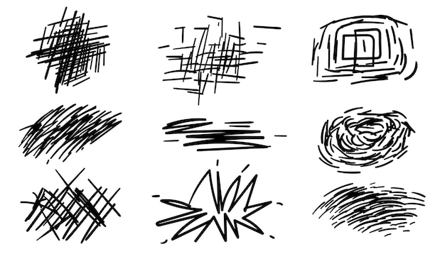 Vector set of hand drawn ink pen scribbles