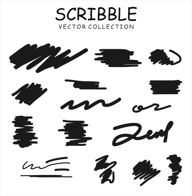 Vector set of hand drawn ink pen scribbles