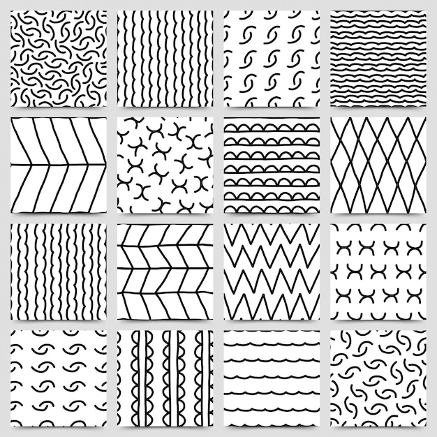 Set of hand drawn ink seamless pattern 