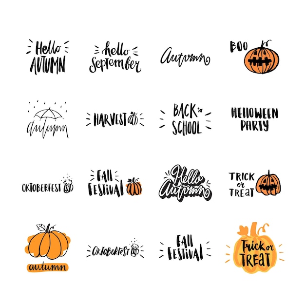 Vector set hand drawn inscription on autumn theme