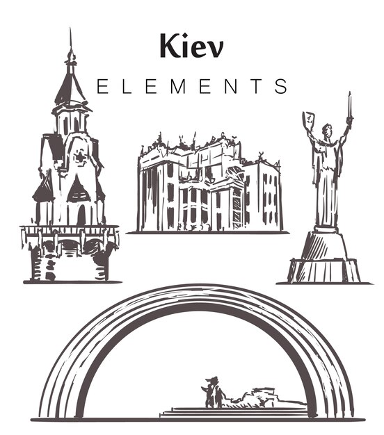 Insieme di edifici kiev disegnati a mano