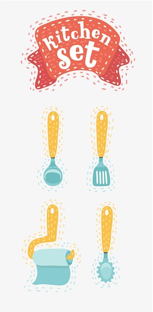 Vector set of hand drawn kitchen cooking utensils