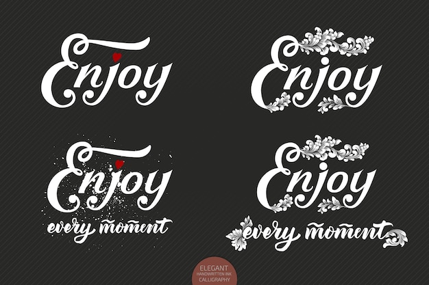 Set of hand drawn lettering enjoy with a small heart and floral elements