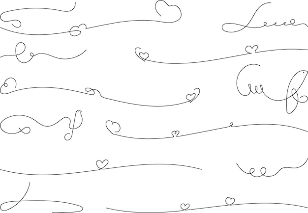 Vector set of hand drawn line art doodle hearts on white background