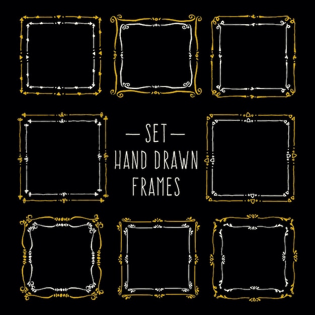 Set hand drawn line border vintage vector drawing frames to your template