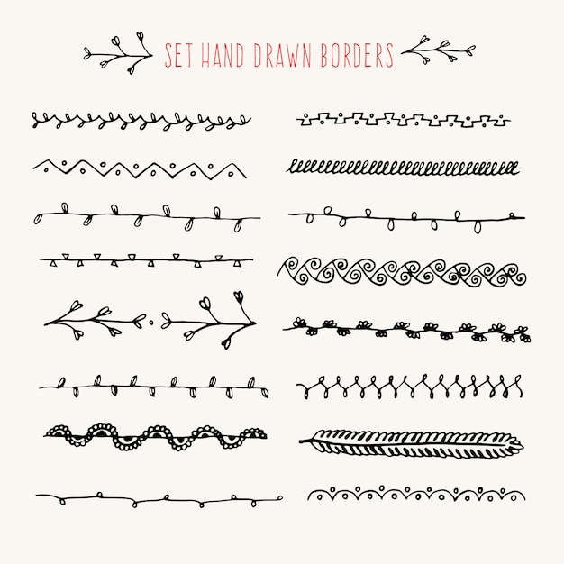 Vector set hand drawn line border.