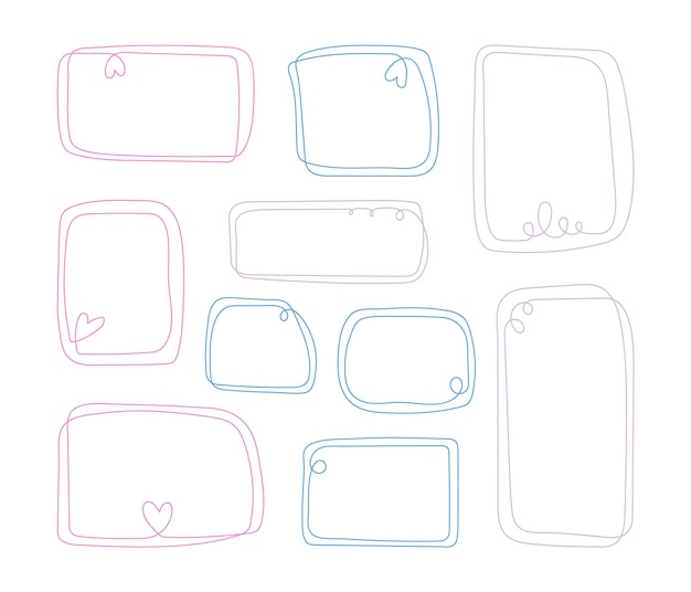 Vector set hand drawn linear cute frames for text or photo pastel line decorative elements for collages