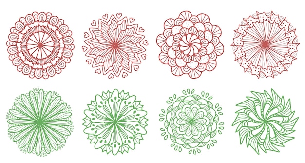 Un set di forma floreale mandala disegnata a mano per la decorazione dell'ornamento ramadan