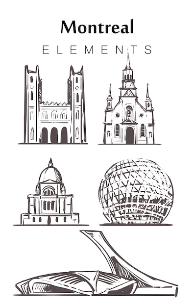 Set of hand-drawn montreal buildings