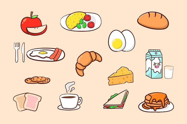 Vector set of hand drawn morning breakfast