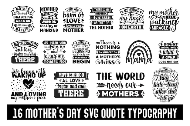 Set of Hand drawn mother's day typography quote lettering for gift card Mother's day greeting