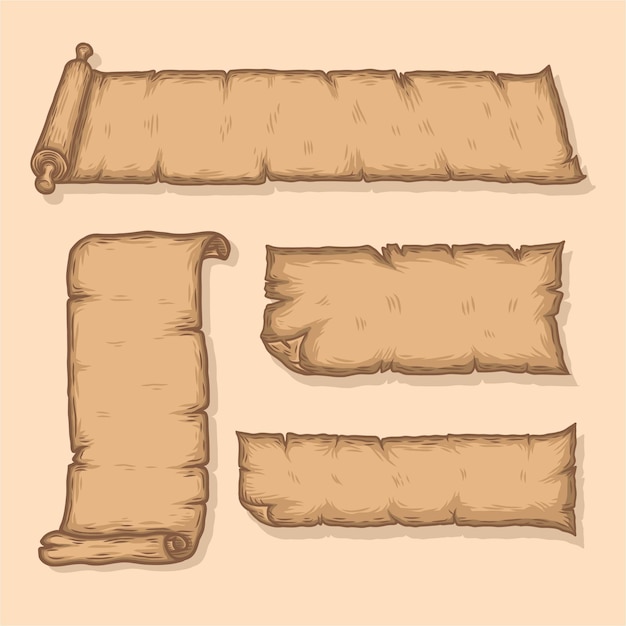 Vector a set of hand drawn old paper scroll game elements illustration