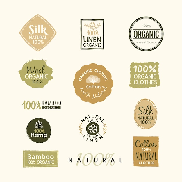 Vector set of hand drawn organic clothes logo label badge design