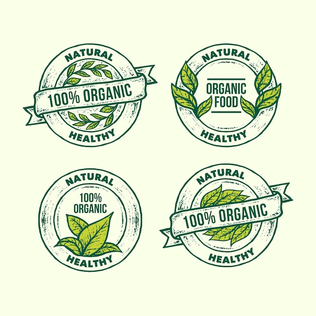 Набор Рисованной Органической Природы Пищевой Этикетки Логотип Винтаж