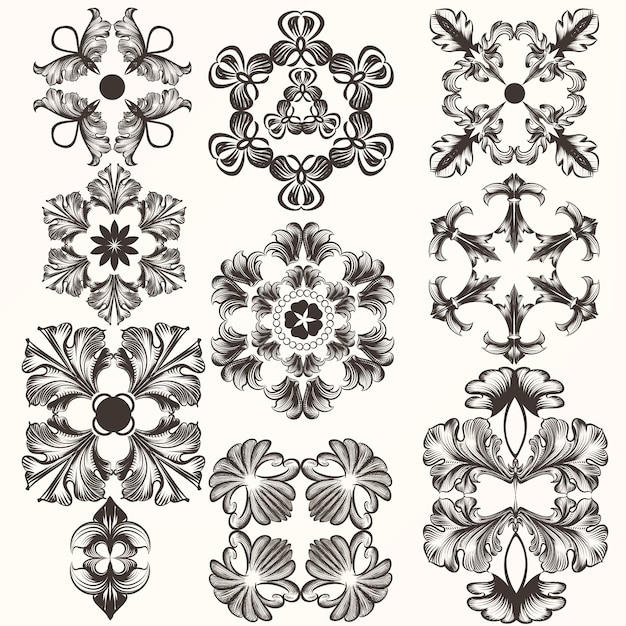 Set di disegnati a mano fiori ornamentali