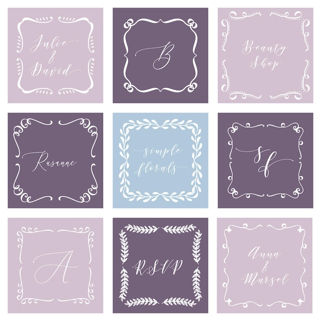 Set of hand drawn ornamental monogram frames decorative vector floral design elements collection  ve...