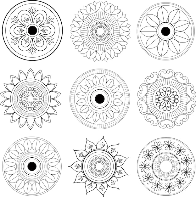 SET OF HAND DRAWN ORNATE MANDALA ELEMENTS