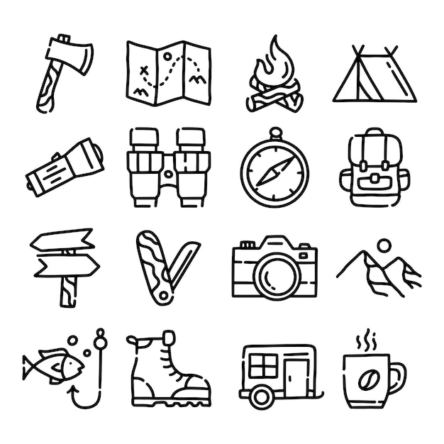 Set of hand drawn outdoor element vector