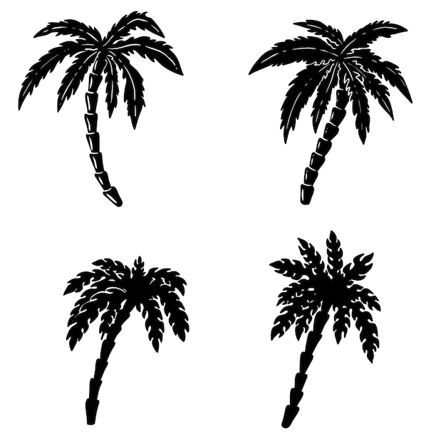 Set of hand drawn palm illustrations on white background.  elements for poster, emblem, sign, badge.  image