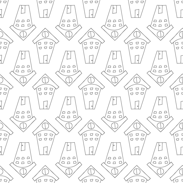 Set of Hand drawn pattern with houses in line art style Seamless doodle black and white buildings for kids fabric prints