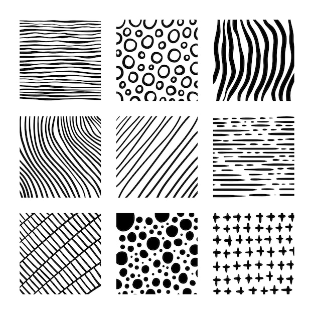 Set of hand drawn patterns isolated on white background