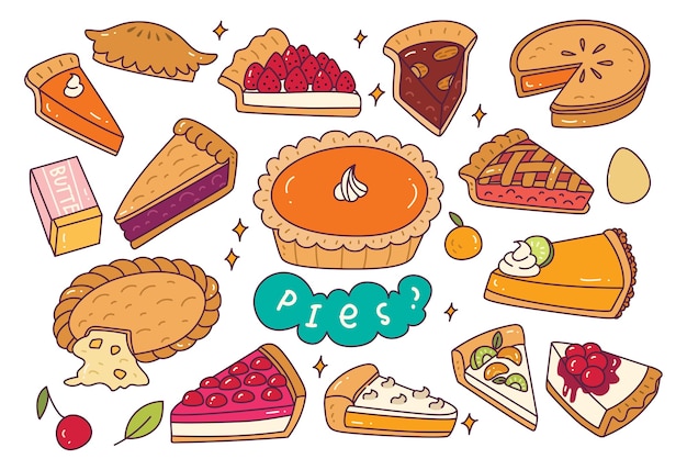 Vector set of hand drawn pies