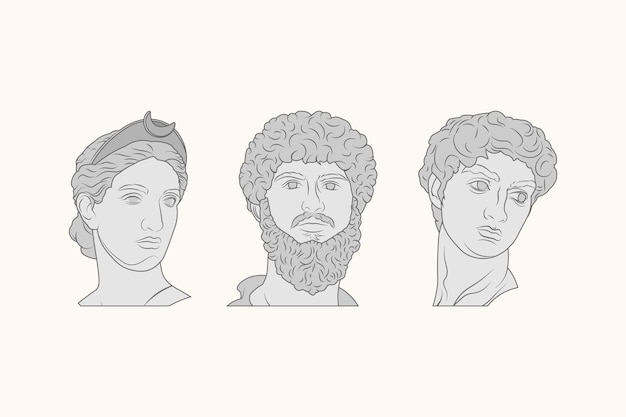 Vettore set di ritratti disegnati a mano greci