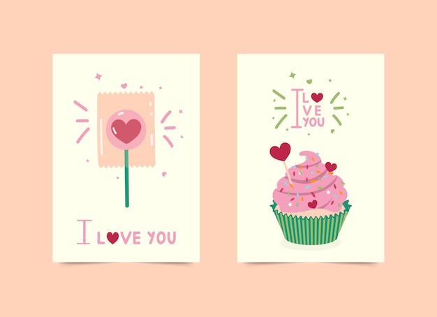 Set of hand drawn postcards. I love you. Vector illustration