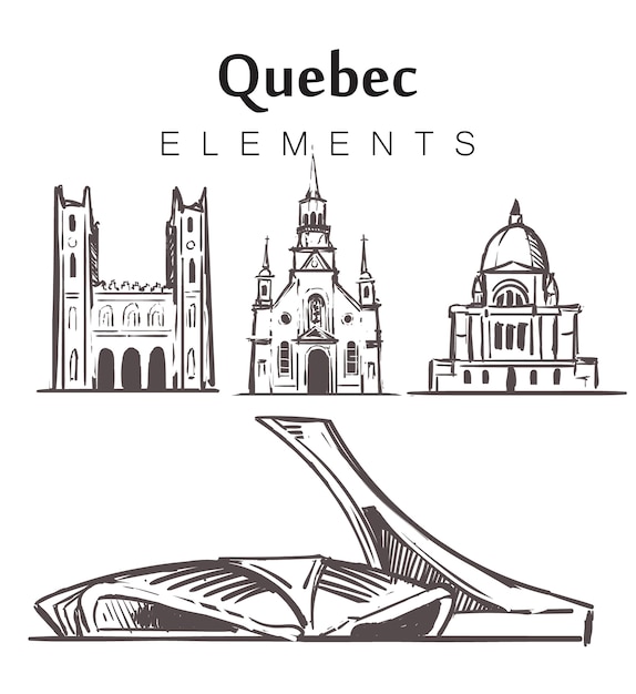 Set of hand-drawn quebec buildings