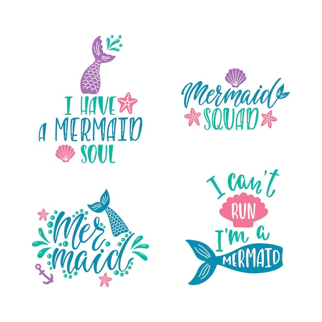 Set of hand drawn quotes about mermaids.