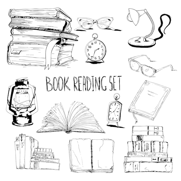 Set of hand-drawn reading elements