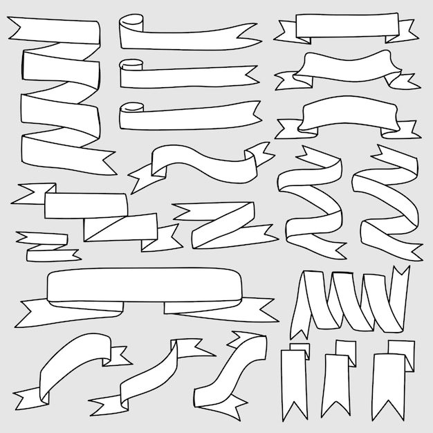 Vector set of hand drawn ribbon banner