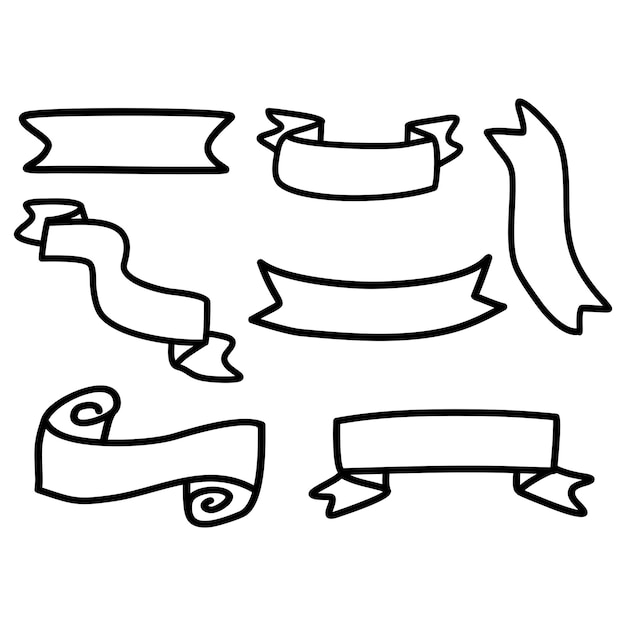 Set of hand-drawn ribbon banner