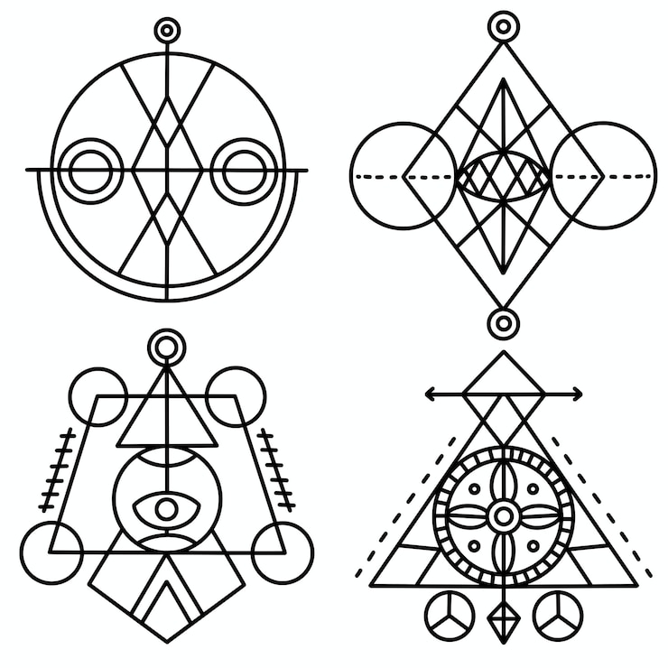 Vector set of hand drawn sacred geometry collection element
