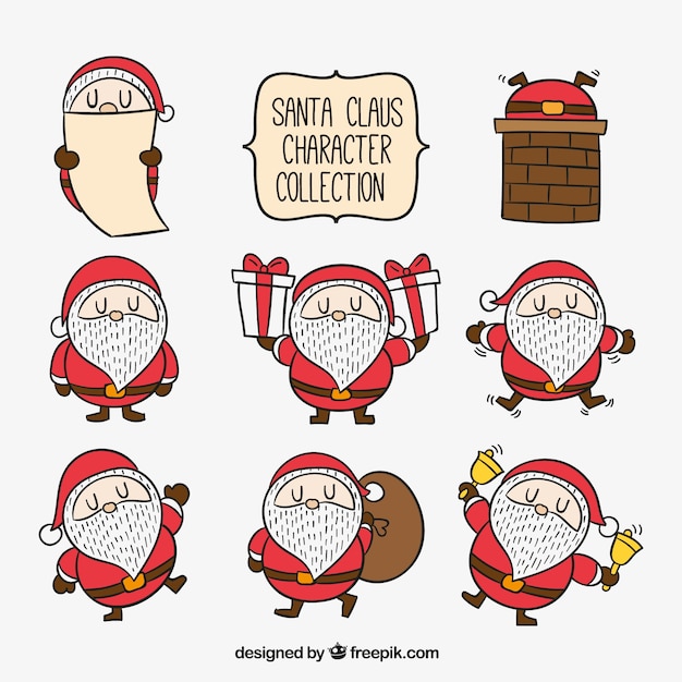 Set of hand drawn santa claus characters