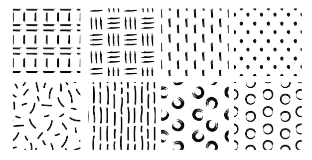 set of hand drawn seamless patterns