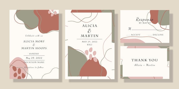 set of hand drawn shape wedding invitation card