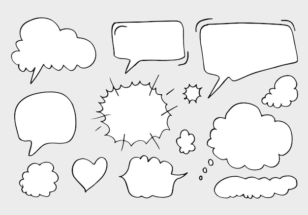 Set of hand drawn sketch Speech bubbles. Vector illustration.