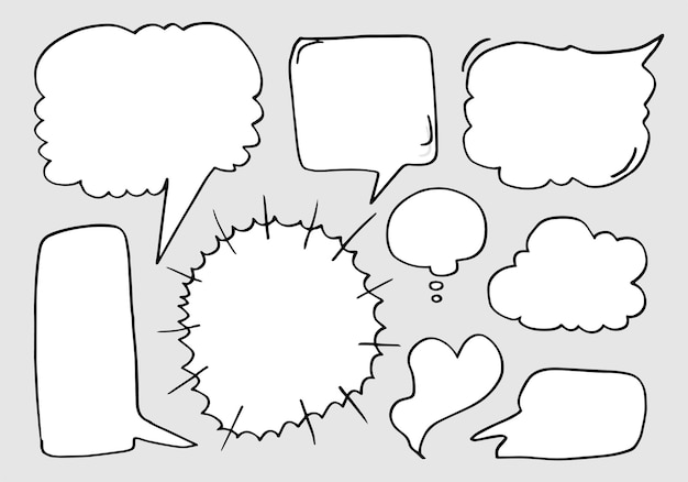 Set of hand drawn sketch Speech bubbles Vector illustration