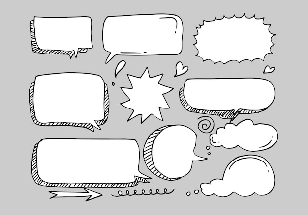 Set of hand drawn sketch Speech bubbles. Vector illustration.