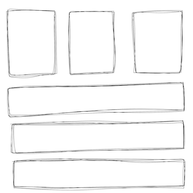 Vector set of hand drawn sketched square frames isolated