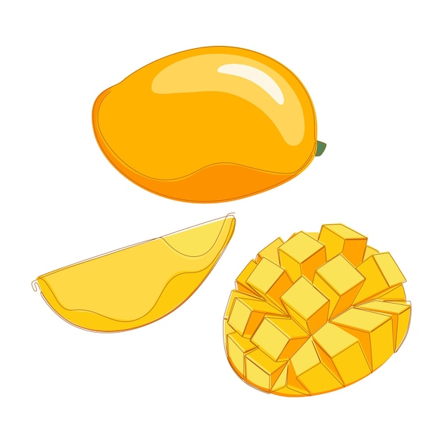 Set of hand drawn sliced mango in flat design