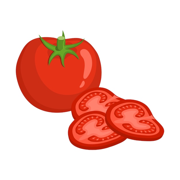 Vector set of hand drawn sliced tomato in flat design