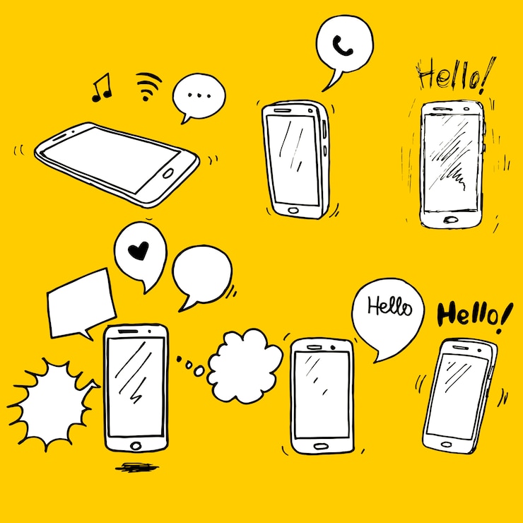Vector 手描きのスマートフォンのセット。スマートフォンアイコンデザイン要素。