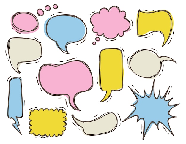 Vector set of hand drawn speech bubble