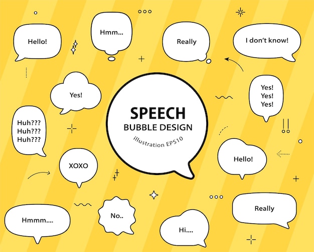 Set hand drawn speech bubbles empty text box different shapes balloons