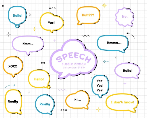 Vector set hand drawn speech bubbles empty text box different shapes balloons