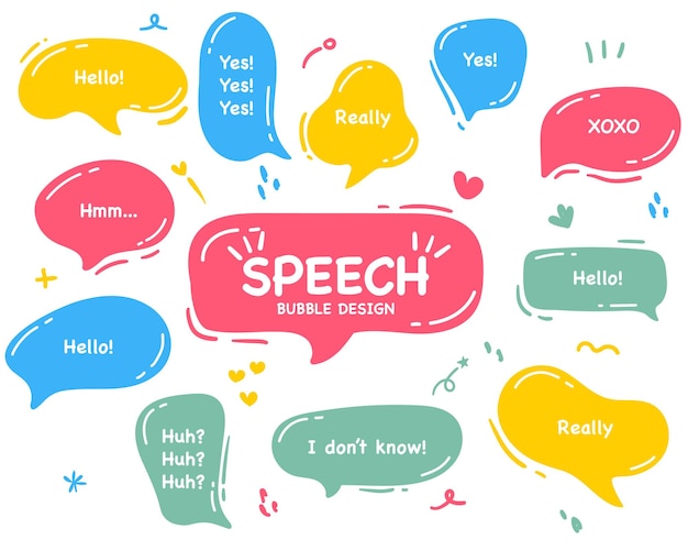 Set hand drawn speech bubbles empty text box different shapes balloons